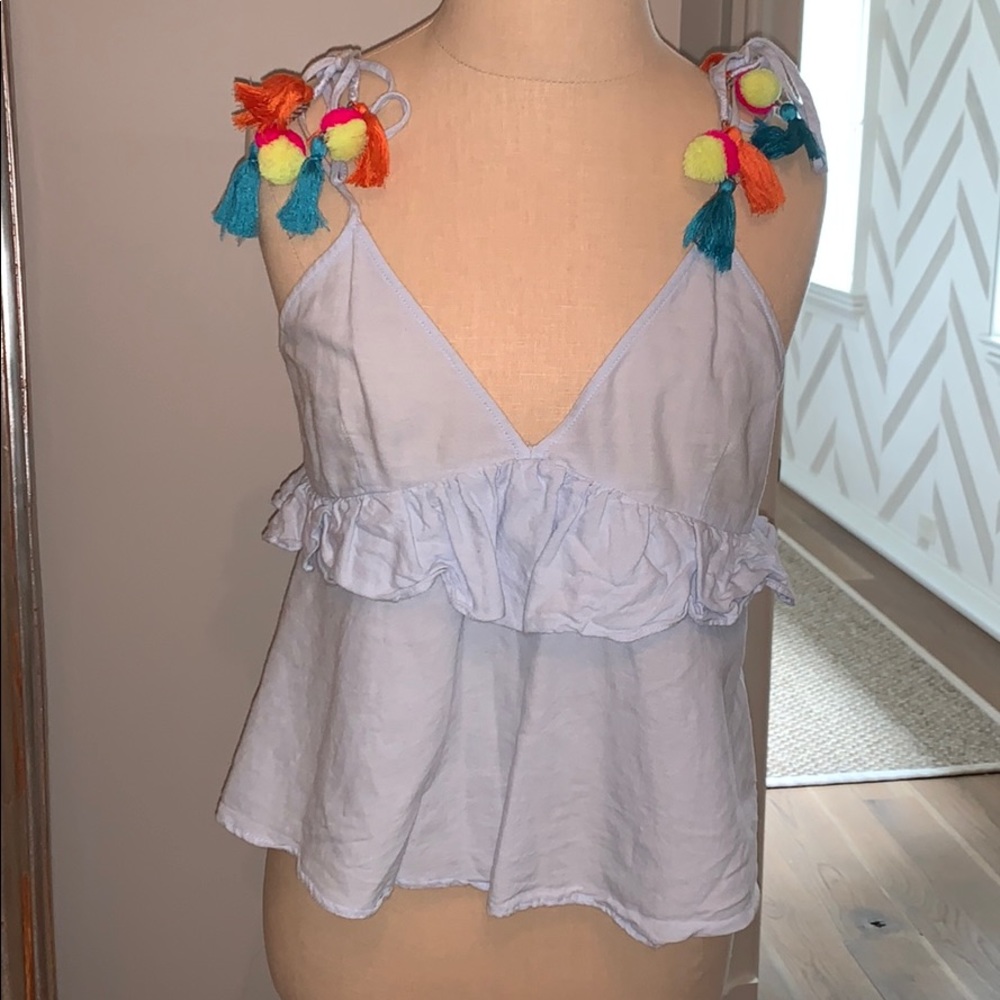 Zara Light Blue Tank Top with Colorful Tassels